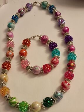 Multicolor Beaded Necklace — Bright Rainbow Statement Piece